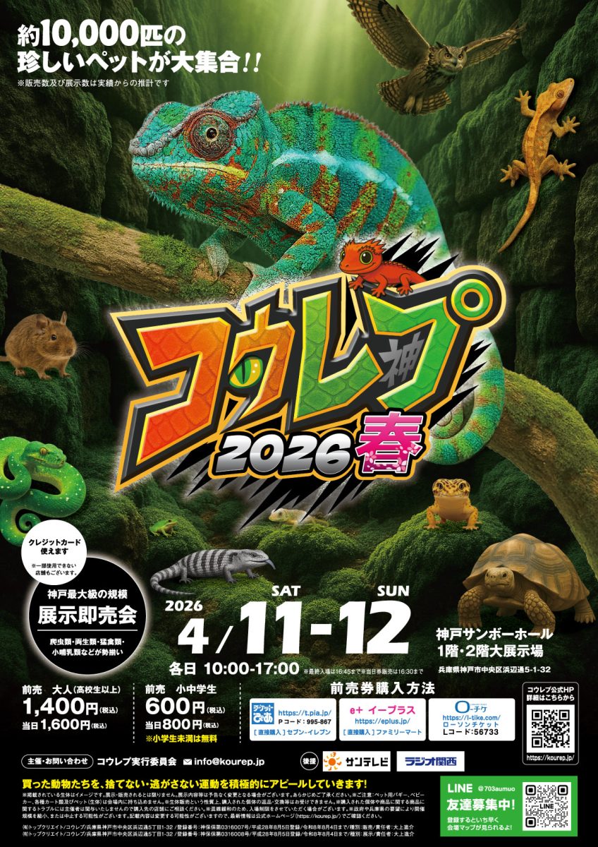 【神戸】約1万匹の珍しいペットが大集合！「コウレプ2026春」がサンボーホールで開催