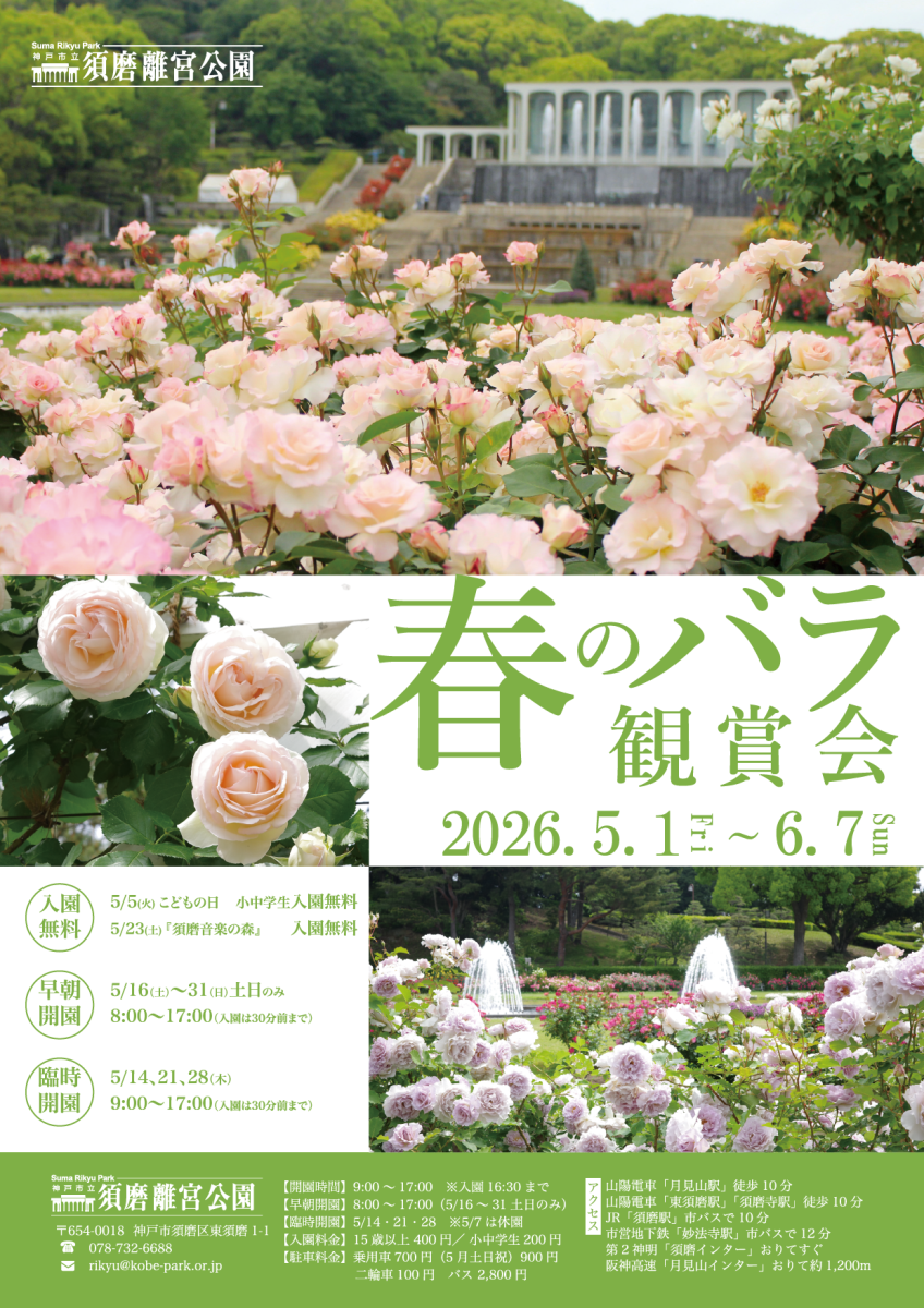 神戸・須磨離宮公園「春のバラ観賞会2026」で優雅な初夏を満喫！