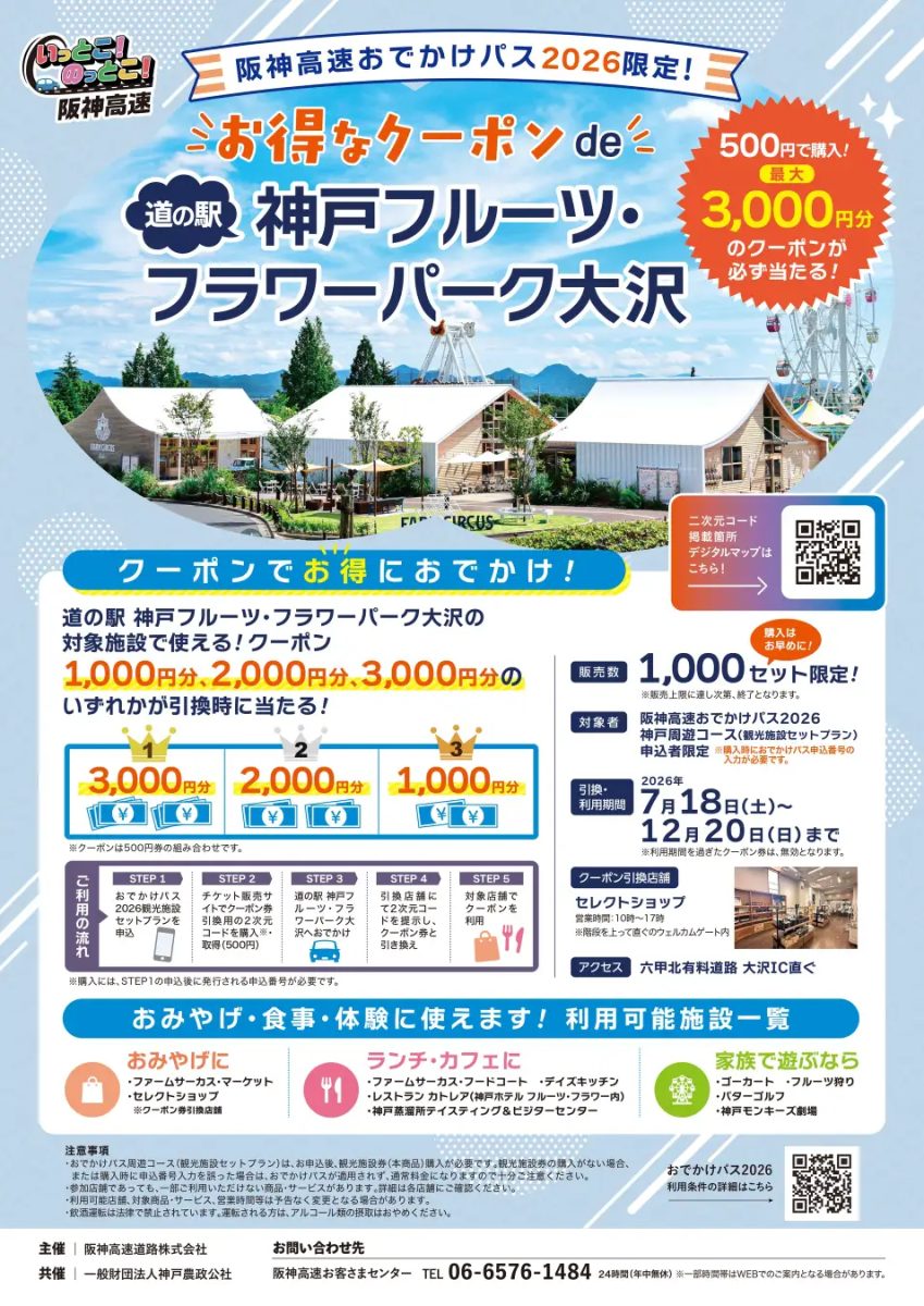 神戸フルーツ・フラワーパーク大沢がお得に！阪神高速おでかけパス2026で地域めぐりクーポン