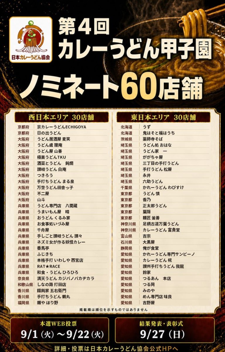 【兵庫・神戸】全国最多の12店舗がノミネート！「第4回 カレーうどん甲子園」のWEB投票が開催（画像2）