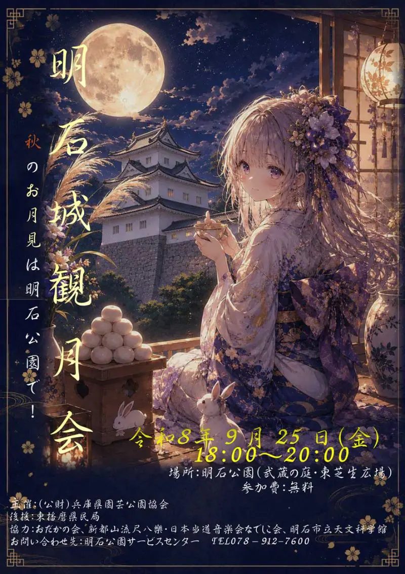 【明石市】ライトアップされた明石城と中秋の名月を堪能！「明石城 観月会2026」が9月25日に開催